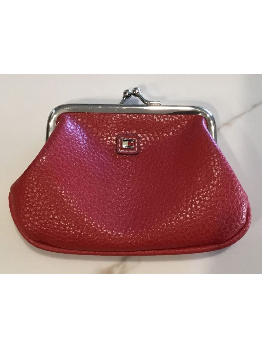 Vintage Tommy Hilfiger Small Women's Red Pebbled Leather Coin Purse